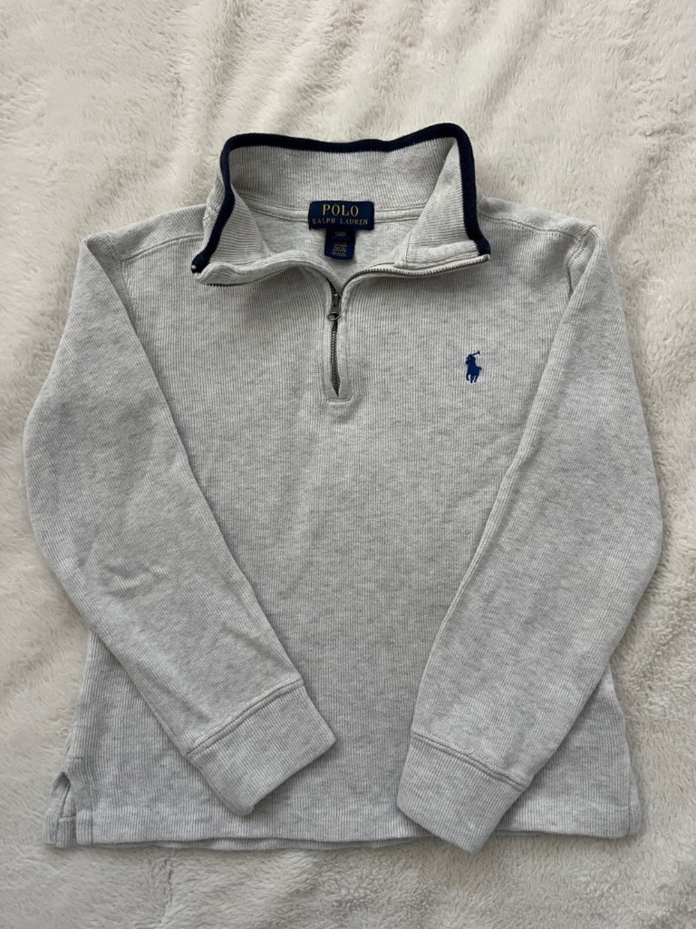 Polo by Ralph Lauren Light Gray Quarter-Zip Pullover with Navy Logo